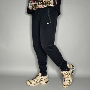 Vintage 90s Nike Sweatpants Mens M Black Grey Swoosh Zippers Polyester Joggers